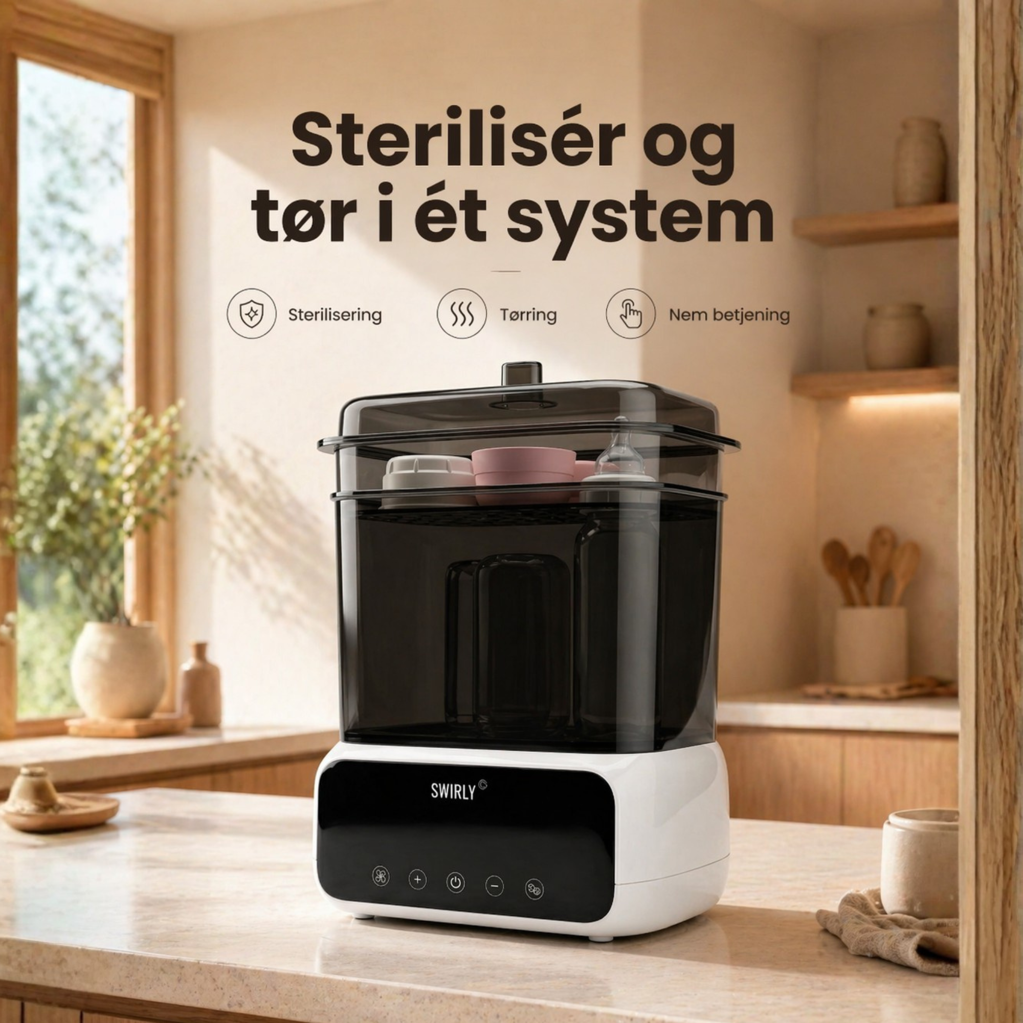 Swirly PureSteam – 4-i-1 Sterilisator & Tørreapparat til Sutteflasker og Babyudstyr
