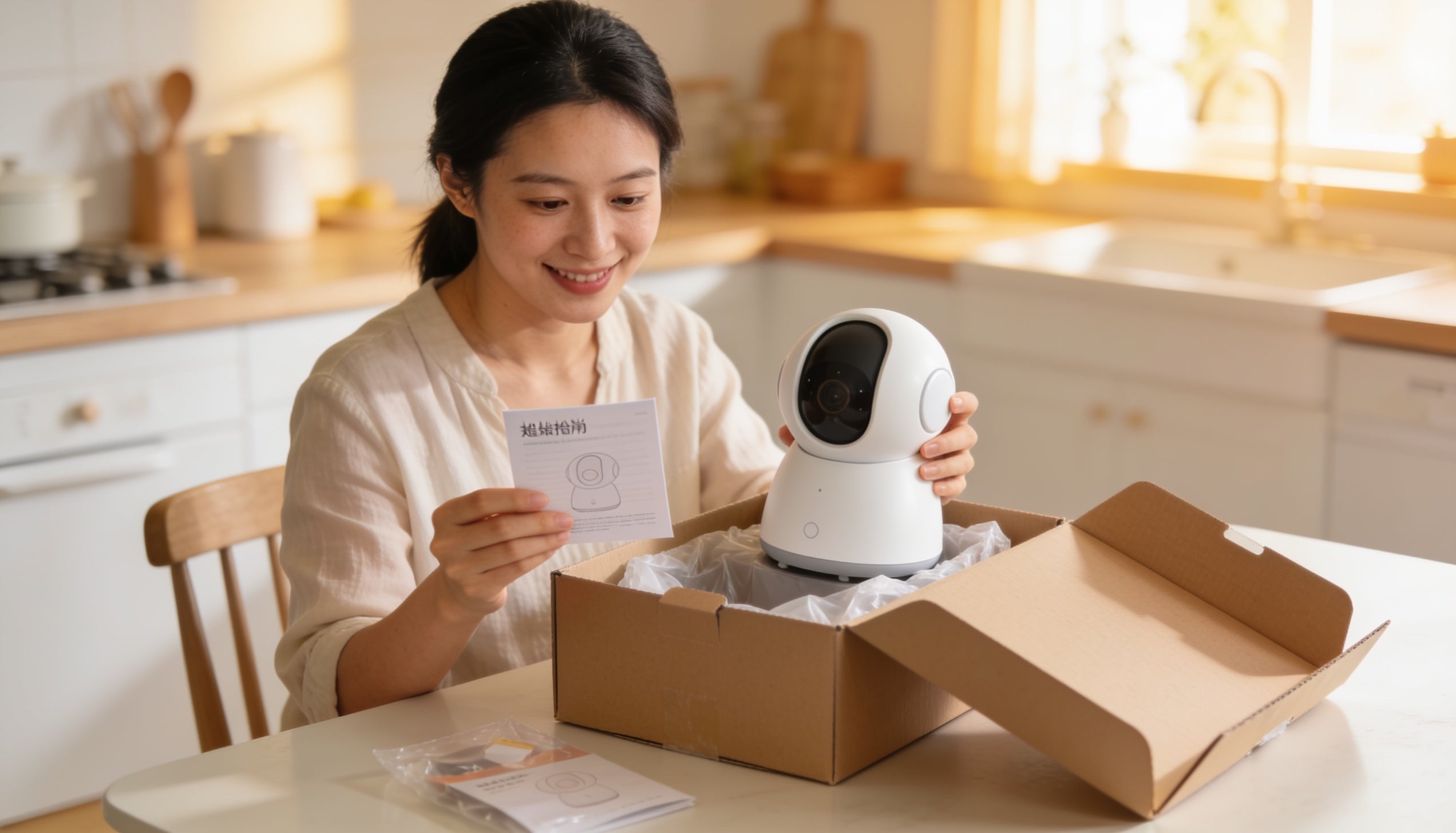 Forælder pakker ny Swirly-maskine ud og læser startguide