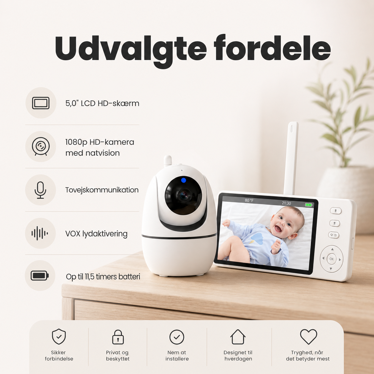 Swirly BabyGuard – Baby Monitor med Kamera og Alarm