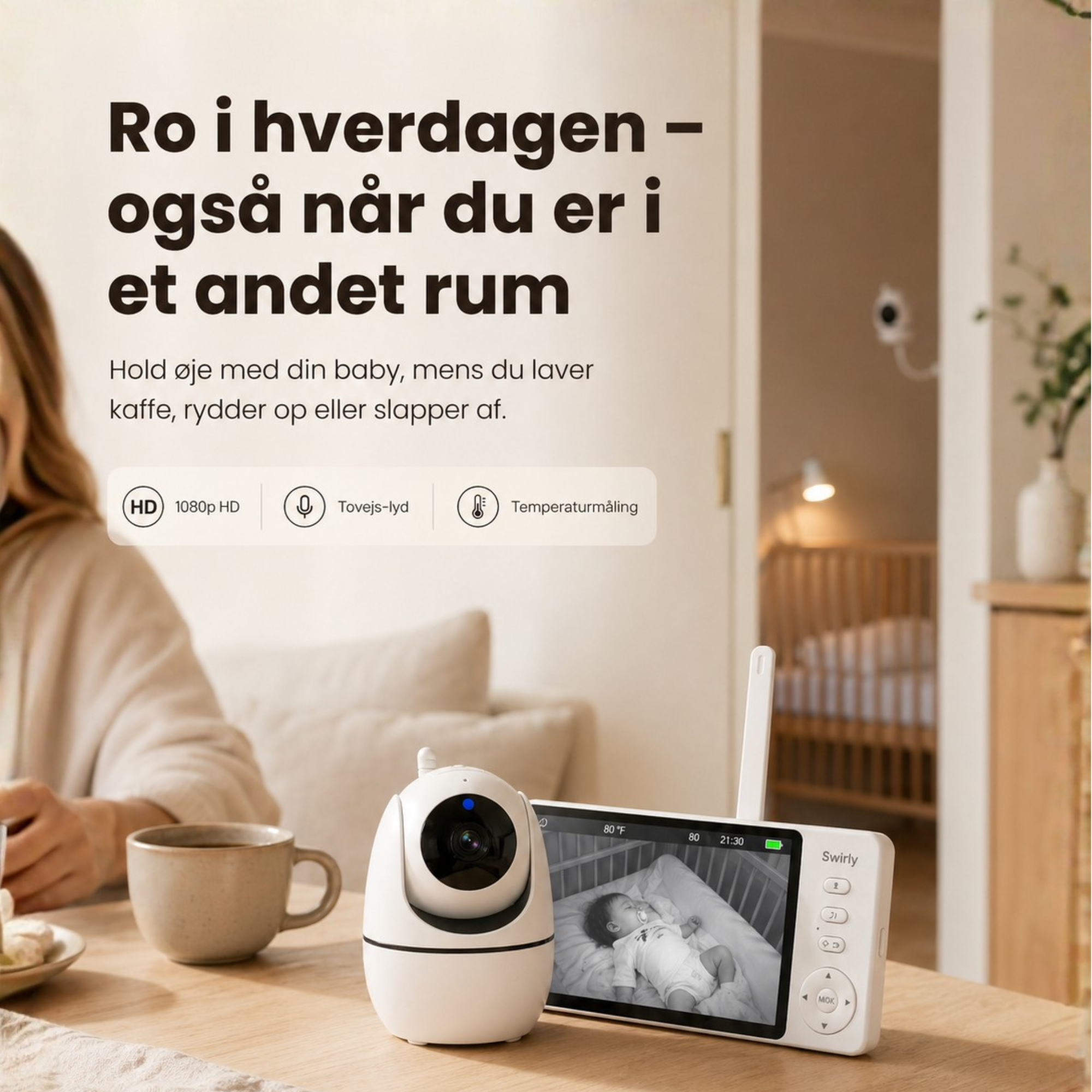 Swirly BabyGuard – Baby Monitor med Kamera og Alarm